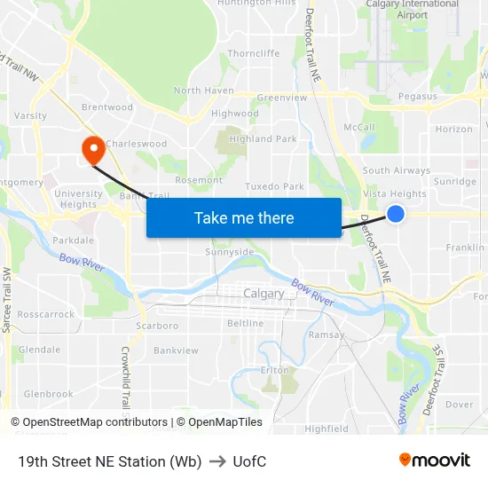 19th Street NE Station (Wb) to UofC map