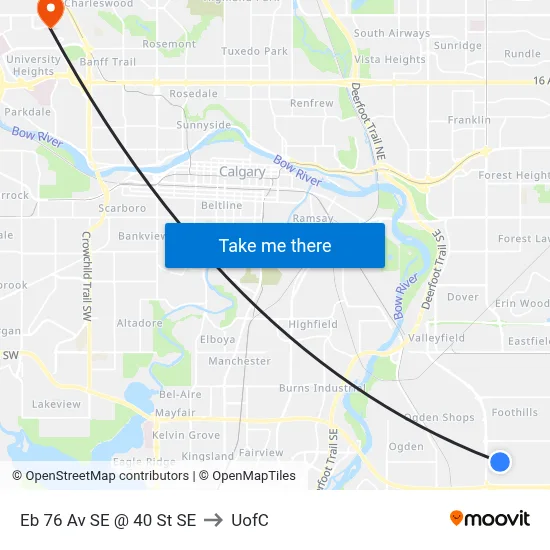 Eb 76 Av SE @ 40 St SE to UofC map