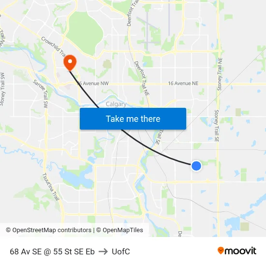 68 Av SE @ 55 St SE Eb to UofC map