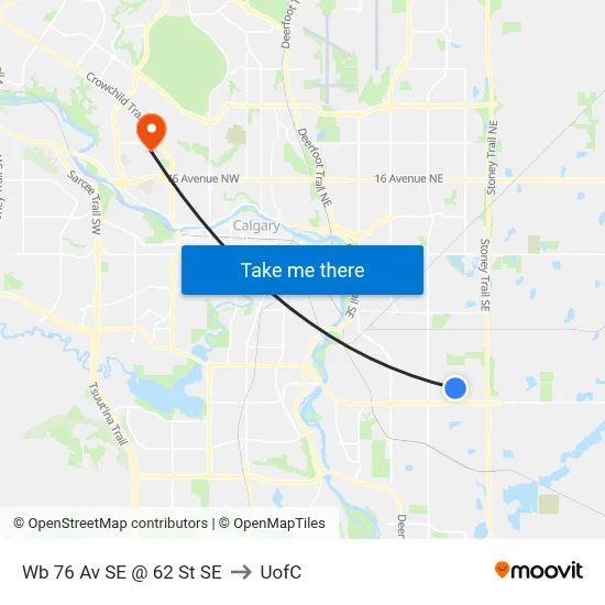 Wb 76 Av SE @ 62 St SE to UofC map