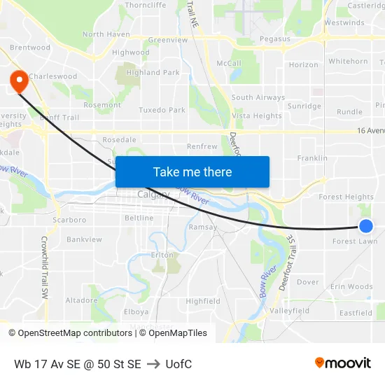 Wb 17 Av SE @ 50 St SE to UofC map