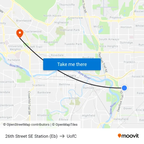 26th Street SE Station (Eb) to UofC map