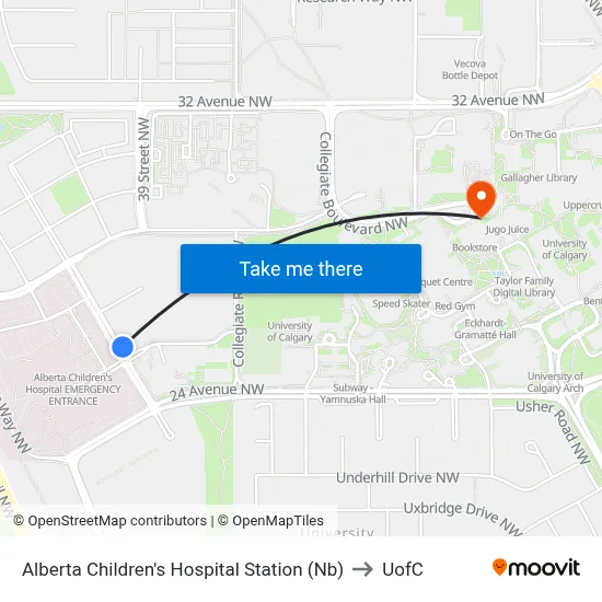 Alberta Children's Hospital Station (Nb) to UofC map