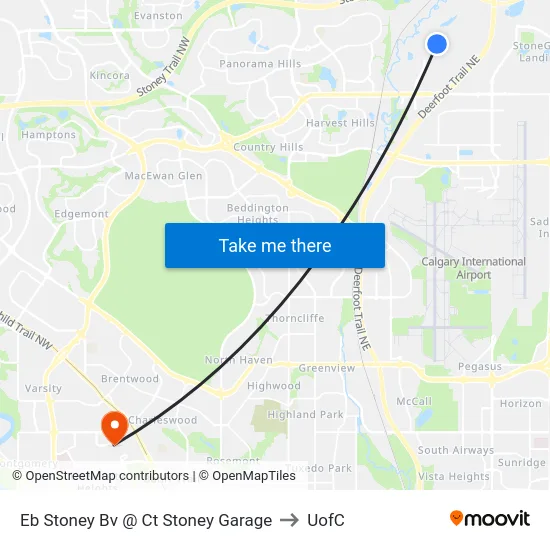 Eb Stoney Bv @ Ct Stoney Garage to UofC map