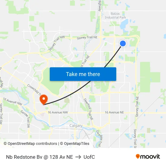 Nb Redstone Bv @ 128 Av NE to UofC map