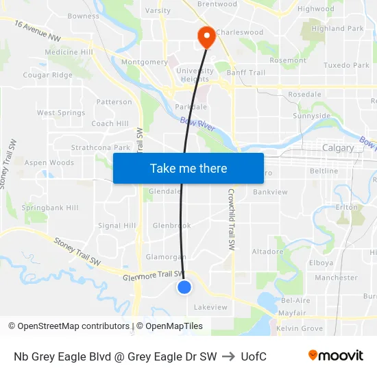 Nb Grey Eagle Blvd @ Grey Eagle Dr SW to UofC map