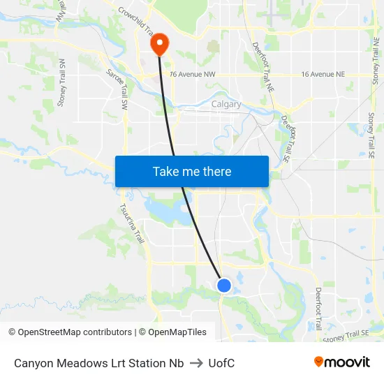 Canyon Meadows Lrt Station Nb to UofC map