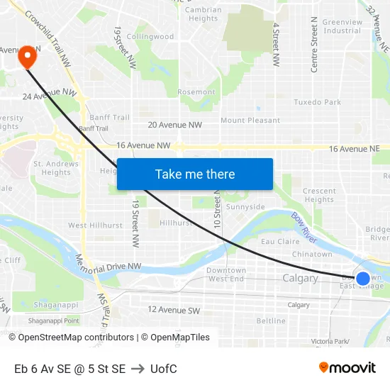 Eb 6 Av SE @ 5 St SE to UofC map