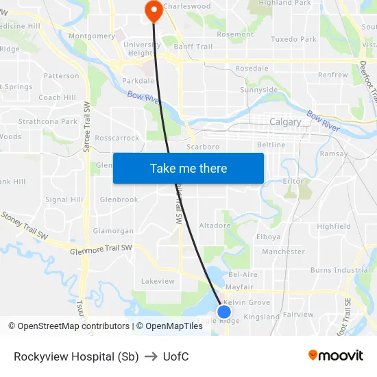 Rockyview Hospital (Sb) to UofC map