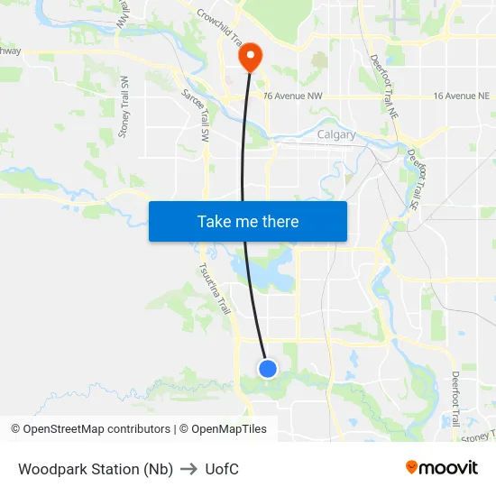 Woodpark Station (Nb) to UofC map