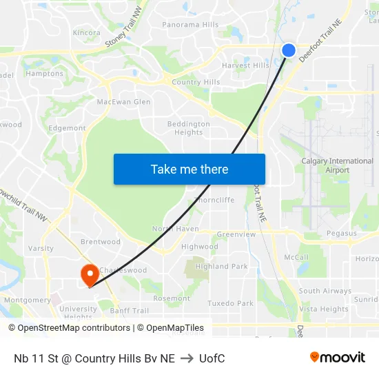 Nb 11 St @ Country Hills Bv NE to UofC map