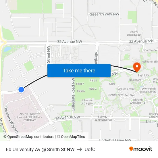 Eb University Av @ Smith St NW to UofC map