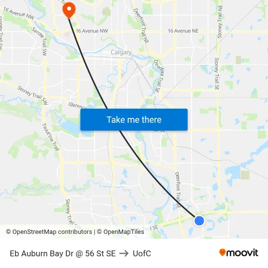 Eb Auburn Bay Dr @ 56 St SE to UofC map