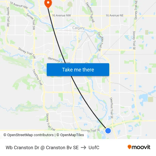 Wb Cranston Dr @ Cranston Bv SE to UofC map