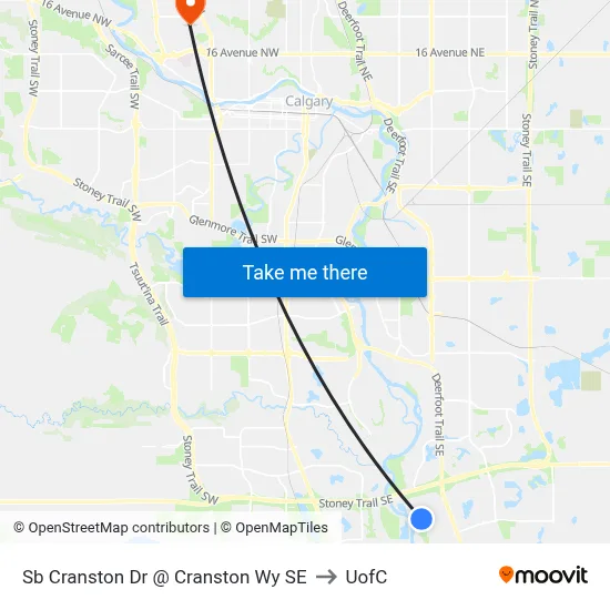 Sb Cranston Dr @ Cranston Wy SE to UofC map