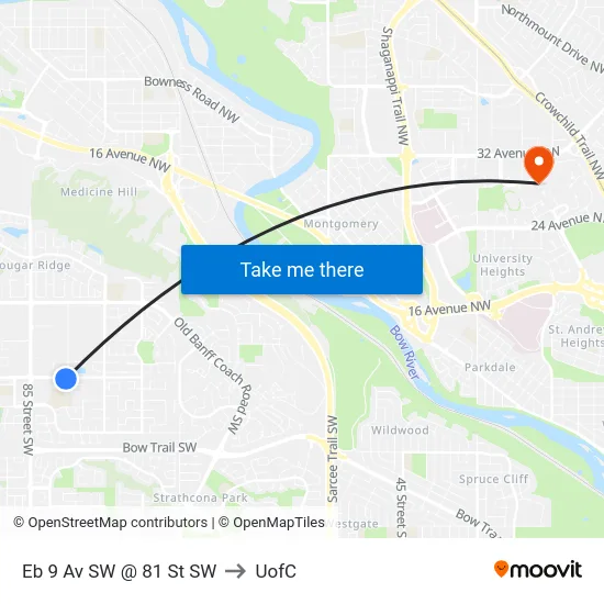 Eb 9 Av SW @ 81 St SW to UofC map