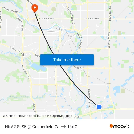 Nb 52 St SE @ Copperfield Ga to UofC map