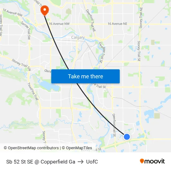 Sb 52 St SE @ Copperfield Ga to UofC map