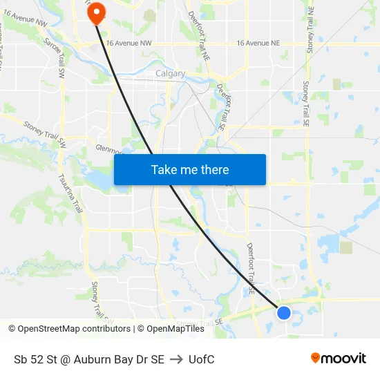 Sb 52 St @ Auburn Bay Dr SE to UofC map