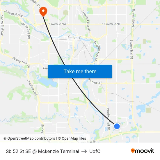 Sb 52 St SE @ Mckenzie Terminal to UofC map