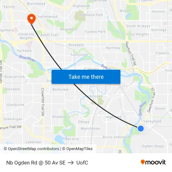 Nb Ogden Rd @ 50 Av SE to UofC map