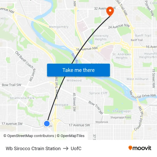 Wb Sirocco Ctrain Station to UofC map