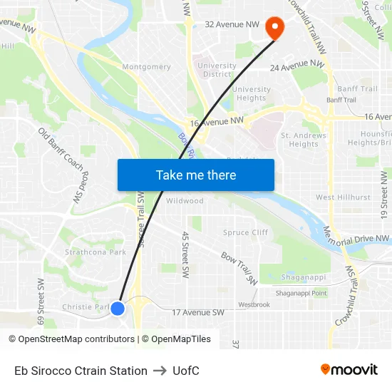 Eb Sirocco Ctrain Station to UofC map