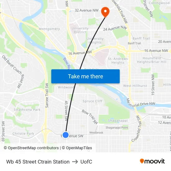 Wb 45 Street Ctrain Station to UofC map