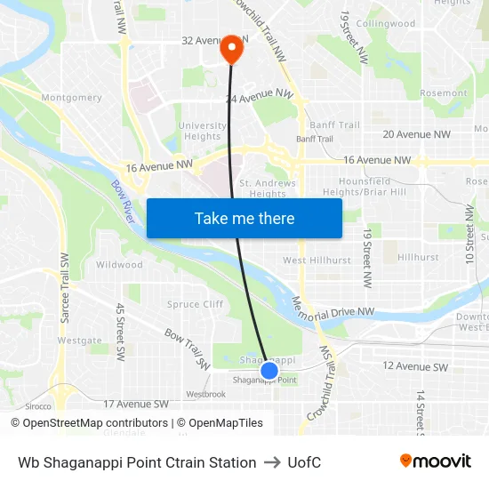 Wb Shaganappi Point Ctrain Station to UofC map