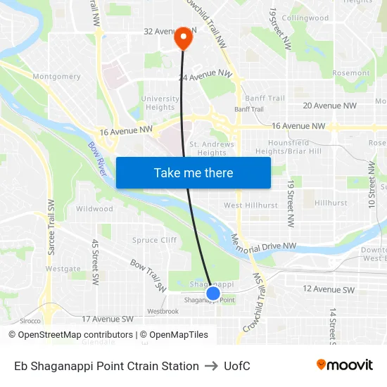 Eb Shaganappi Point Ctrain Station to UofC map