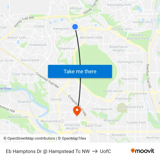 Eb Hamptons Dr @ Hampstead Tc NW to UofC map