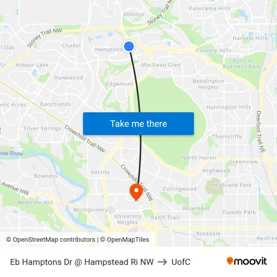 Eb Hamptons Dr @ Hampstead Ri NW to UofC map