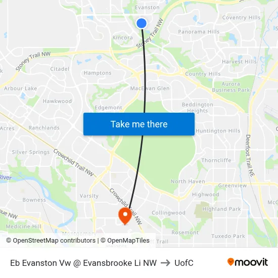 Eb Evanston Vw @ Evansbrooke Li NW to UofC map