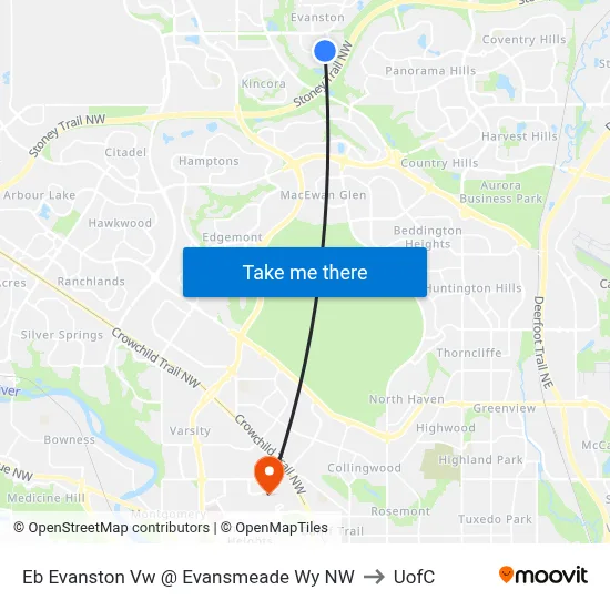 Eb Evanston Vw @ Evansmeade Wy NW to UofC map