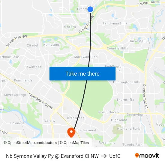Nb Symons Valley Py @ Evansford Cl NW to UofC map