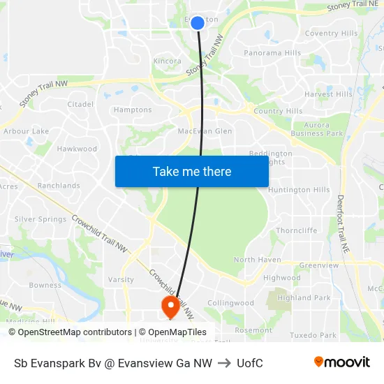 Sb Evanspark Bv @ Evansview Ga NW to UofC map