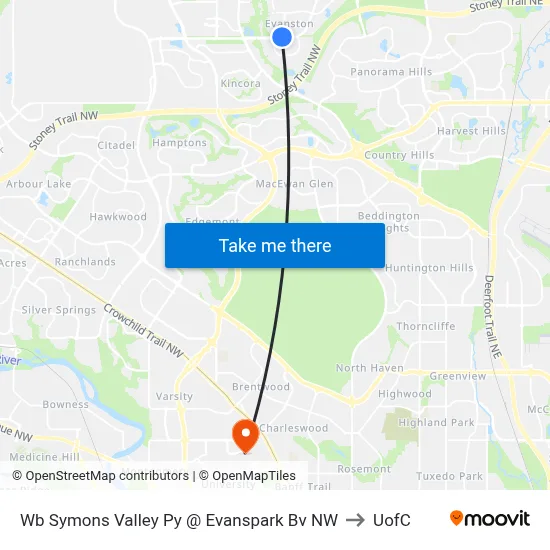 Wb Symons Valley Py @ Evanspark Bv NW to UofC map