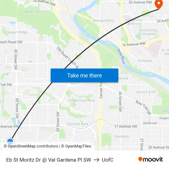 Eb St Moritz Dr @ Val Gardena Pl SW to UofC map