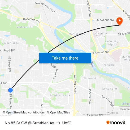 Nb 85 St SW @ Strathlea Av to UofC map
