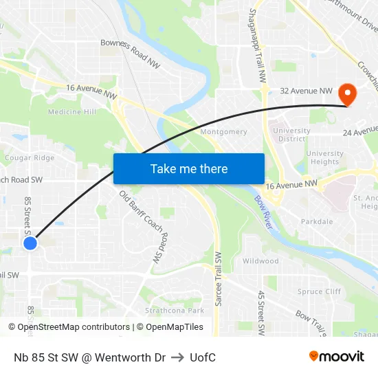Nb 85 St SW @ Wentworth Dr to UofC map