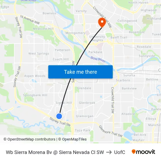Wb Sierra Morena Bv @ Sierra Nevada Cl SW to UofC map