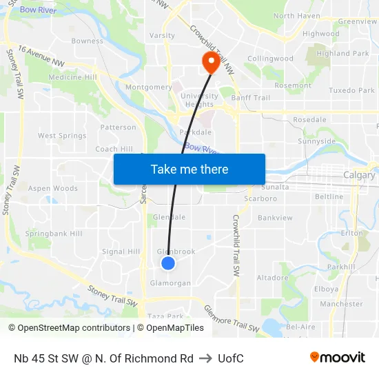 Nb 45 St SW @ N. Of Richmond Rd to UofC map