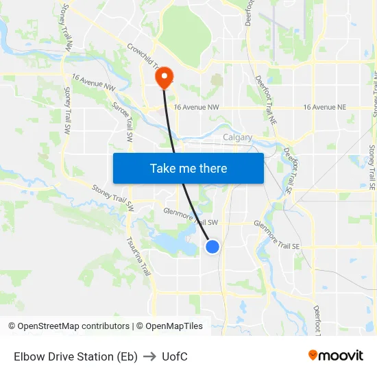Elbow Drive Station (Eb) to UofC map