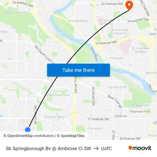 Sb Springborough Bv @ Ambrose Ci SW to UofC map