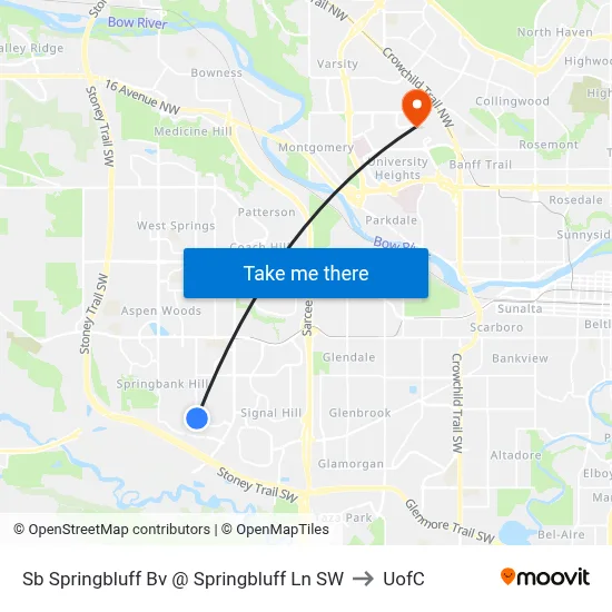 Sb Springbluff Bv @ Springbluff Ln SW to UofC map