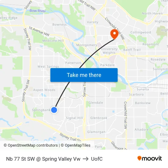 Nb 77 St SW @ Spring Valley Vw to UofC map