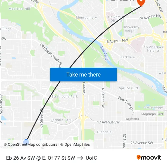 Eb 26 Av SW @ E. Of 77 St SW to UofC map
