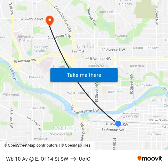 Wb 10 Av @ E. Of 14 St SW to UofC map