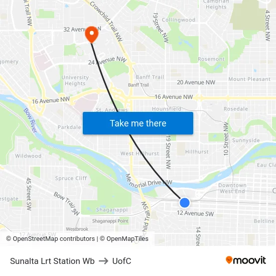 Sunalta Lrt Station Wb to UofC map