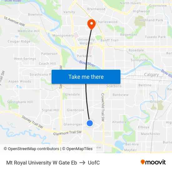 Mt Royal University W Gate Eb to UofC map